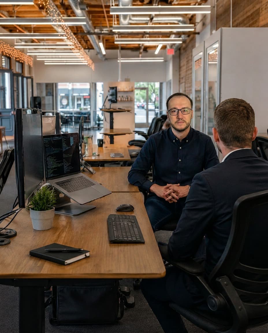 Andrew working with a local business